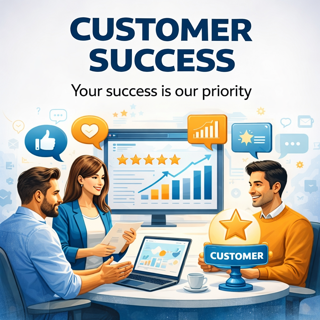 Customer success digital marketing team discussing analytics, feedback and growth strategies with performance dashboard