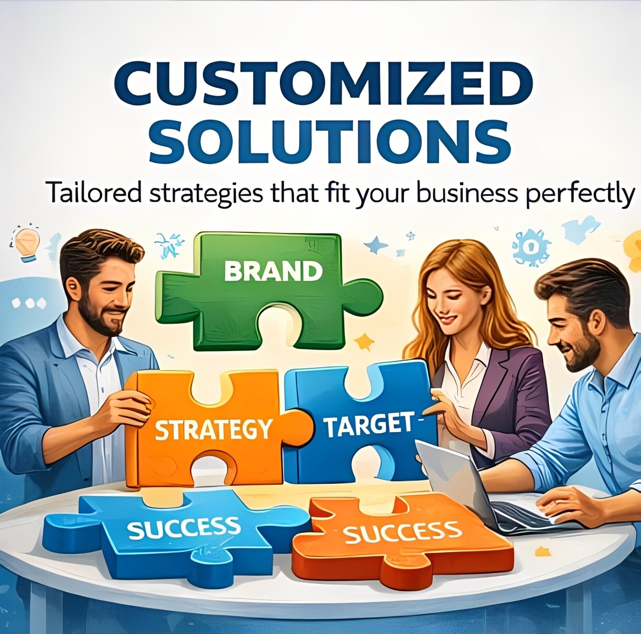 Digital marketing team building customized solutions with strategy, branding and target planning