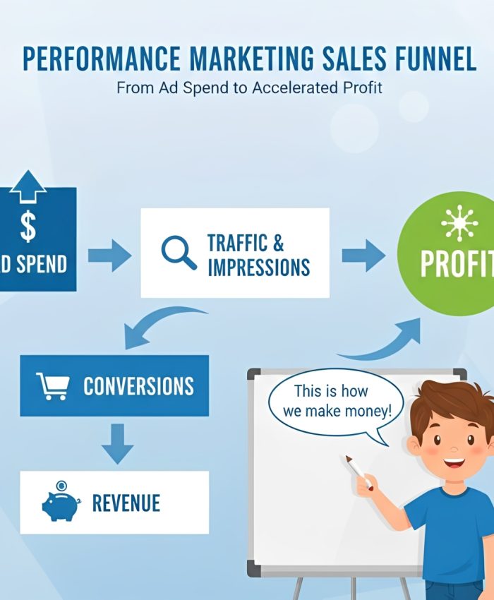 Diagram explaining a successful performance marketing strategy and sales funnel.